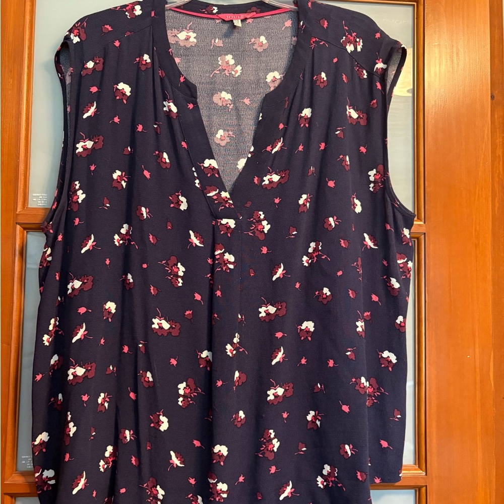 Joules Navy and Pink Floral Sleeveless Top Size 16